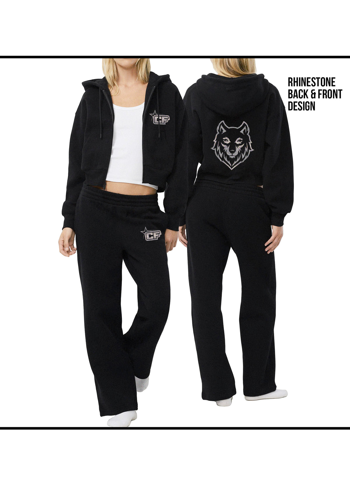 CheerForce RHINESTONE Black Full Zip Jogger Set